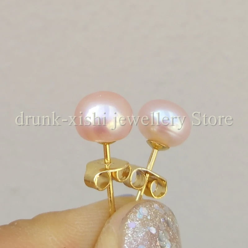 AAA+ 6-7mm Natural Pale Light Pink Real Pearl Stud Earrings Classic Design Fine Jewelry Lady Gift Free Shipping