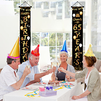 2 Pieces 65th Birthday Party Decorations Black and Gold Cheers to 65 Years Banner Porch Sign Door Hanging Banner for Men and