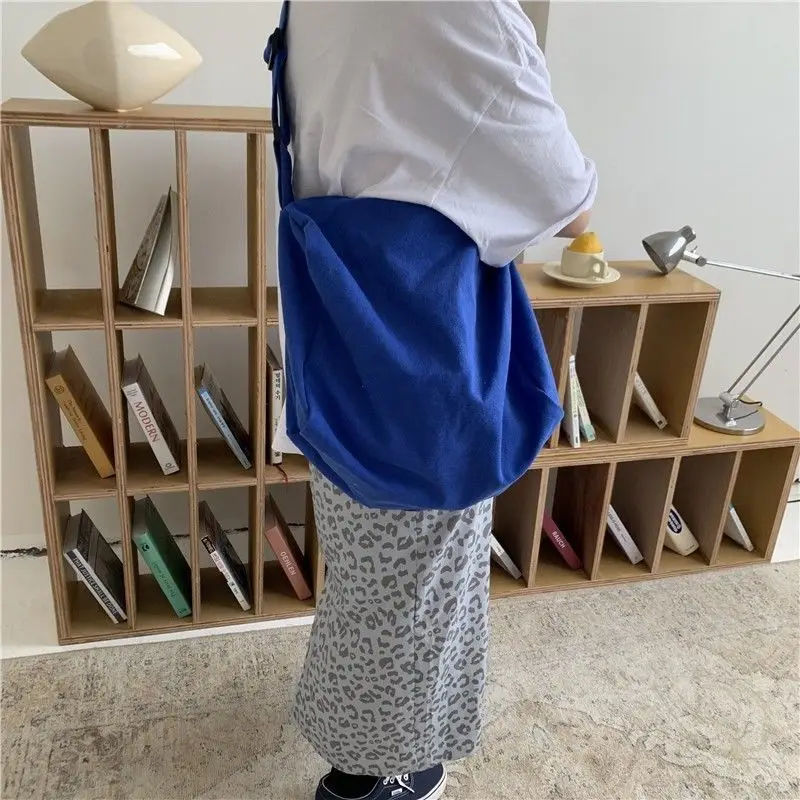 

New Korean Solid Color Single Shoulder Diagonal Cross Casual Canvas Bags for Women Large Capacity Retro Versatile Tote Bag