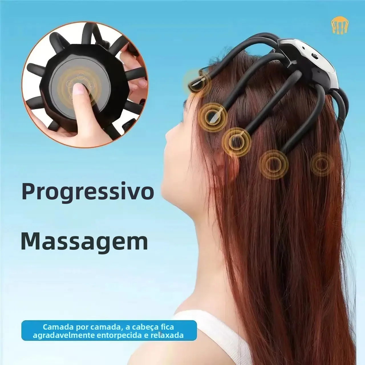 Massageador Portátil para Terapia Capilar com Vibração Simulada de Garra de Polvo, Dispositivo de Relaxamento do Couro Cabeludo, Alivia Fadiga e Pressão