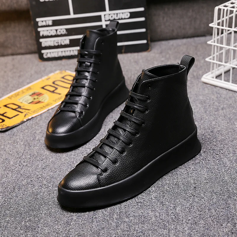 British design men casual platform shoes genuine leather flat shoe spring autumn lace-up sneakers black white red mans footwear