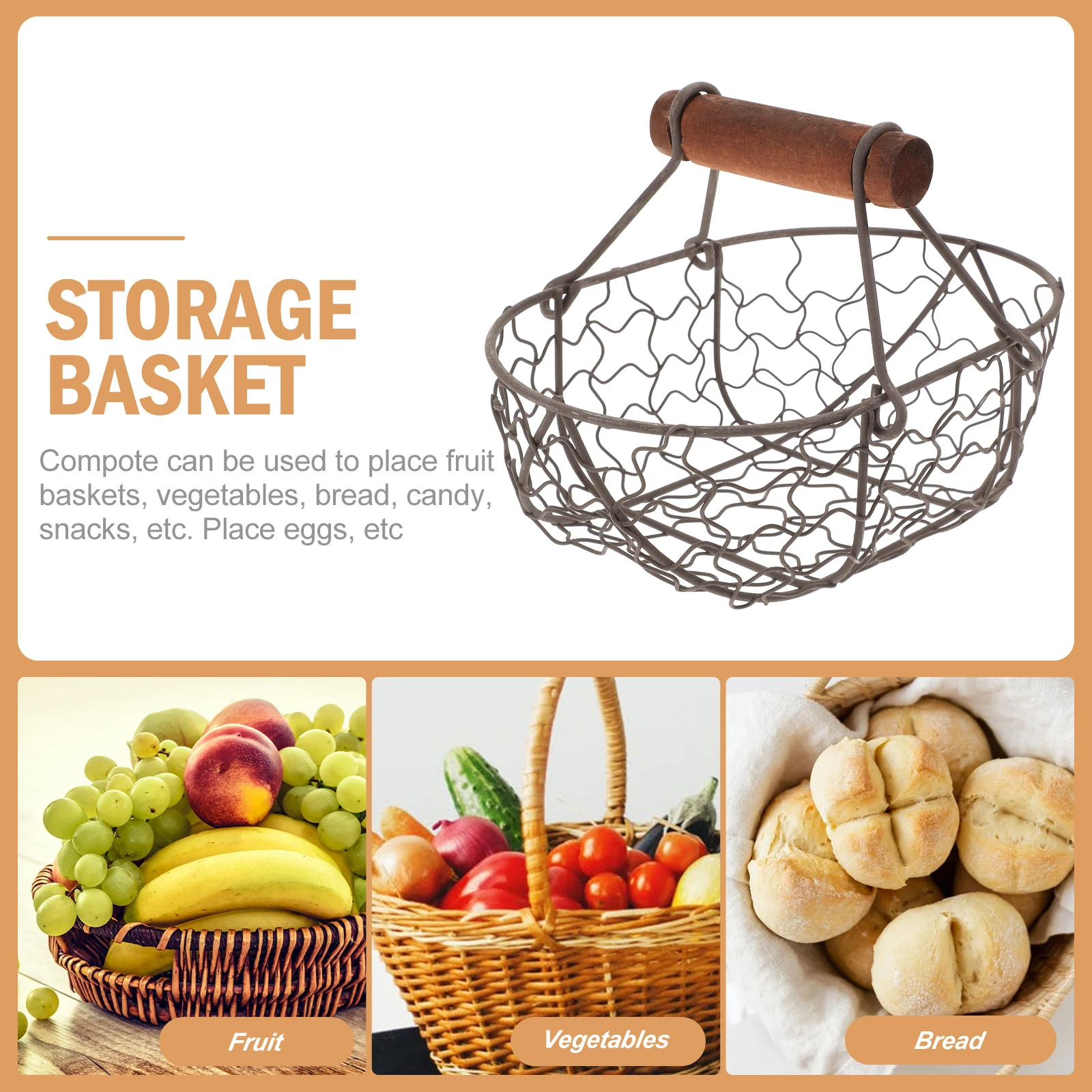 

Storage Basket Not Rusty Kitchen Fruit Organizer Baskets for Counter Living Room Wood