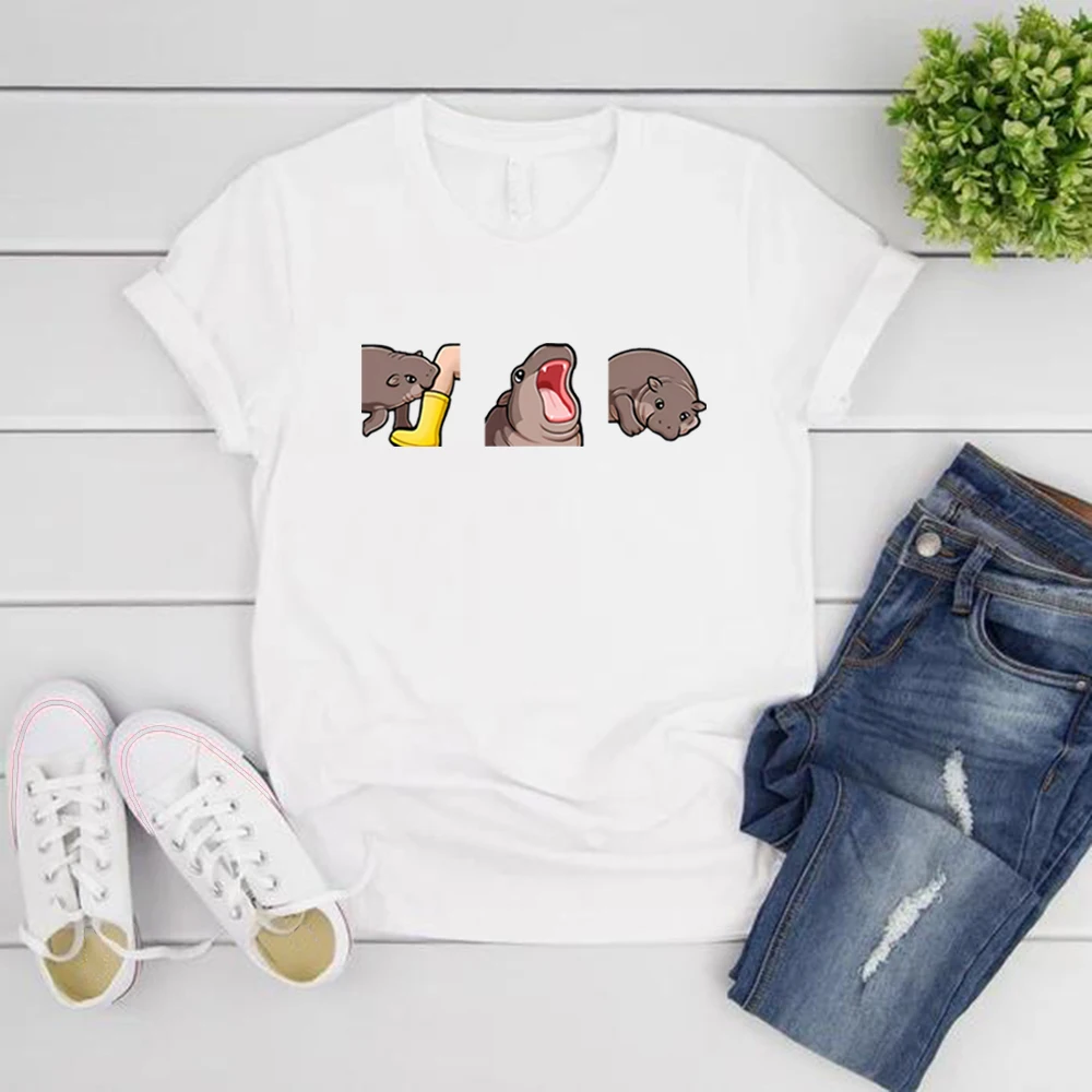 Moo Deng T Shirt Funny Baby Hippo Moo Deng T-shirts Cute Baby Pygmy Hippo Tee Short Sleeve Tshirt Hippo Lover Graphic T Shirts