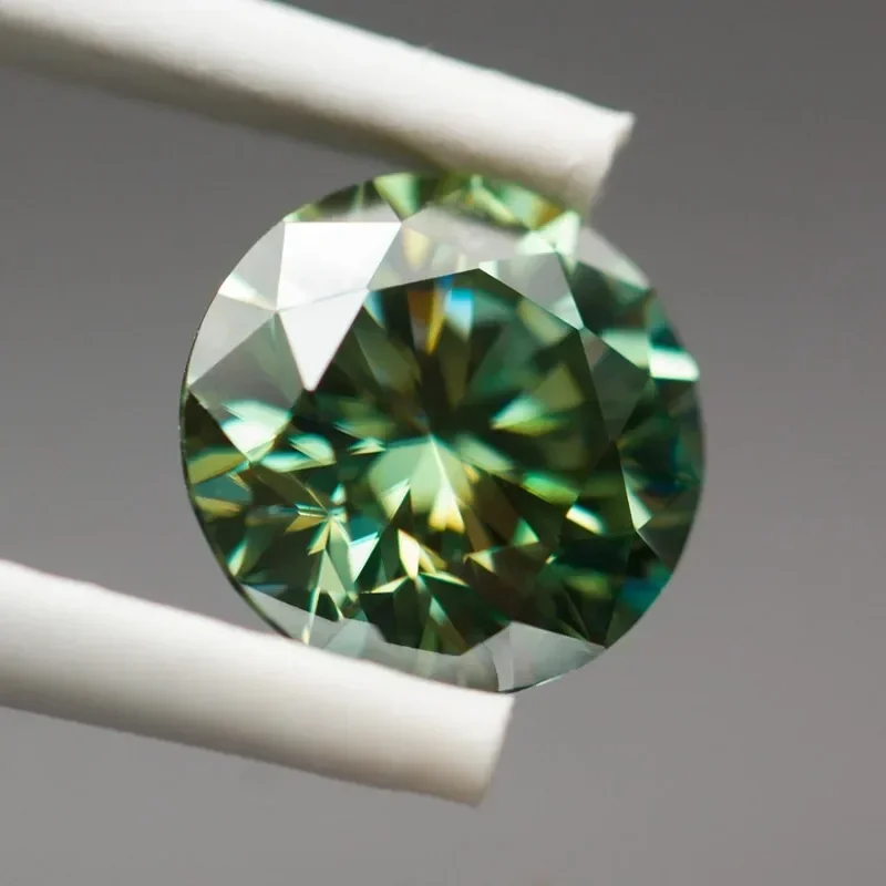 Pedra de moissanite com corte redondo, cor amarela e verde, diamante criado em laboratório, materiais avançados para fabricação de joias, certificado gra