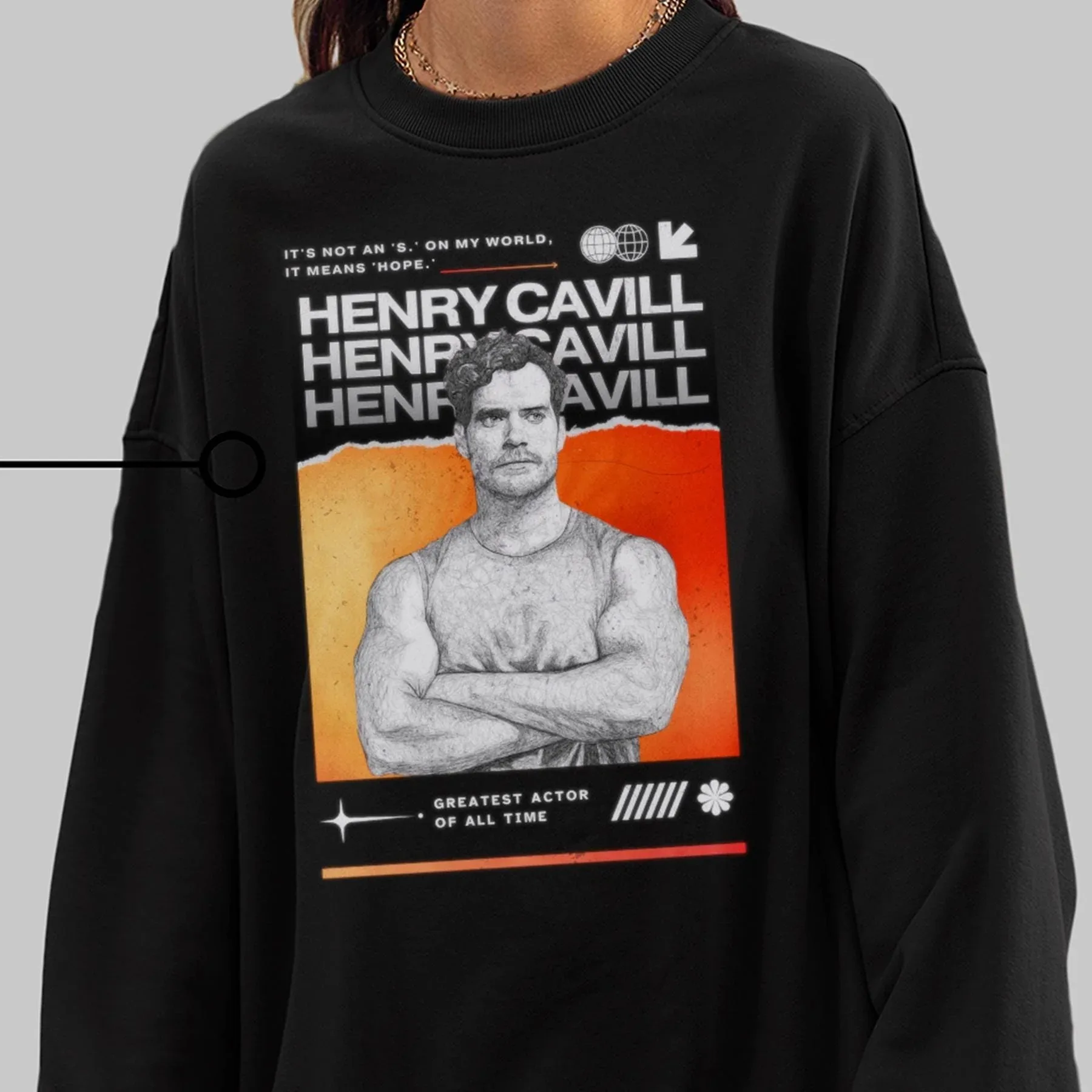 

Autumn Winter Cotton Crew Neck Sweatshirt Featuring Graphic and Praising Text Ideal for Enthusiasts of The Actor