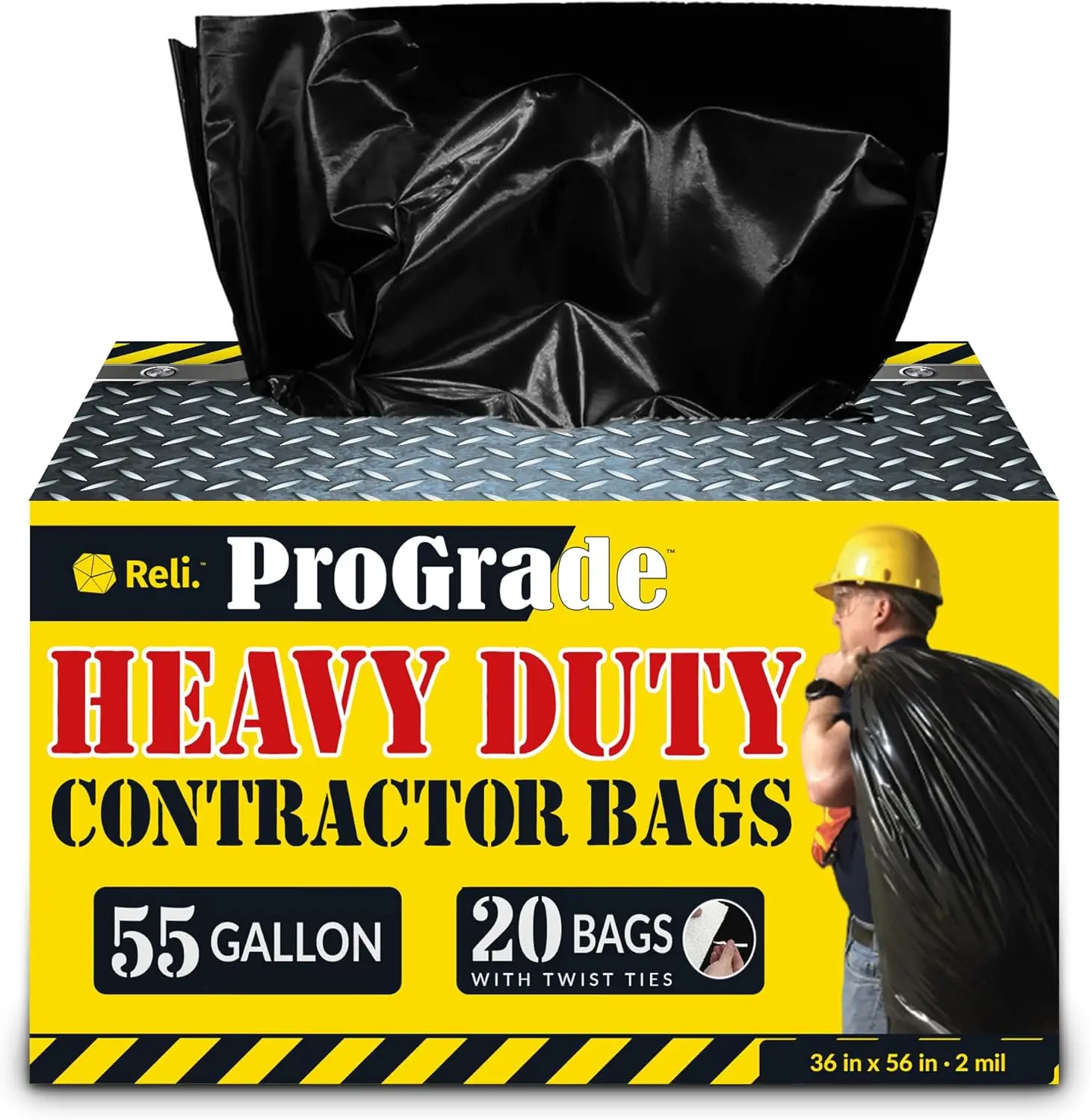 

55 Gallon Heavy Duty Contractor Gags | 20 Black Trash Bags for Large Projects