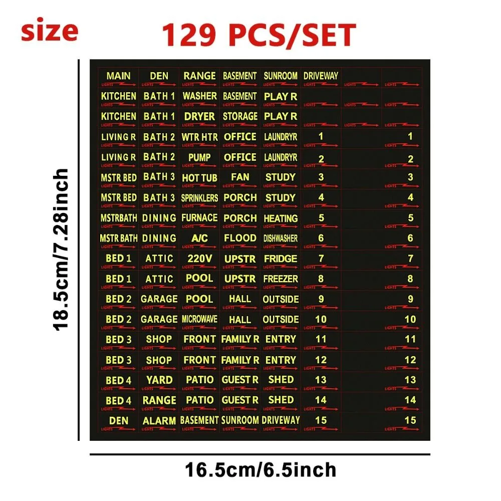 129 Pcs Weatherproof Circuit Breaker Labels Convenient Self Adhesive Electrical Panel Labels Conspicuous Identification Yellow