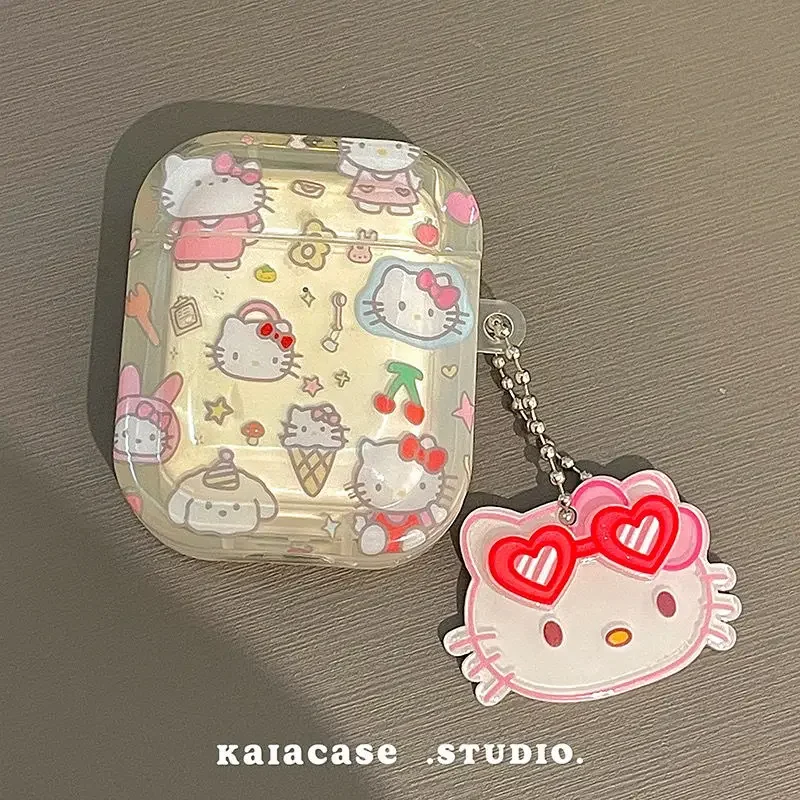 Caso de ouvido sem fio Bluetooth para crianças, brinquedos bonitos dos desenhos animados, coração feminino, Hello Kitty Airpods Pro 1, 2, Sanrio, Kawaii Anime Apple