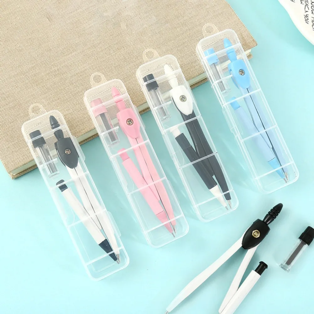 2pcs Exam Metal Compass Set Math Geometry Learning Student Pencil Compass Multi-functional with Box Drawing Tool