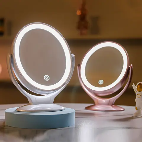조명이 있는 LED 화장품 거울 양면 화장 거울 7X 확대 충전식 360 ° 회전식 독립형 휴대용