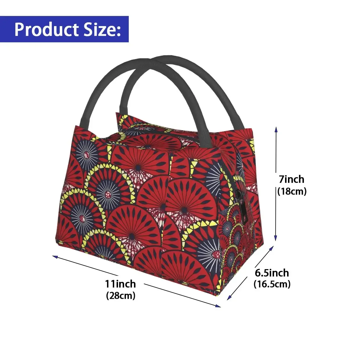 Geometric Ankara Lunch Bag Ethnic Design Fashion Lunch Box For Unisex School Portable Zipper Cooler Bag Custom Tote Food Bags