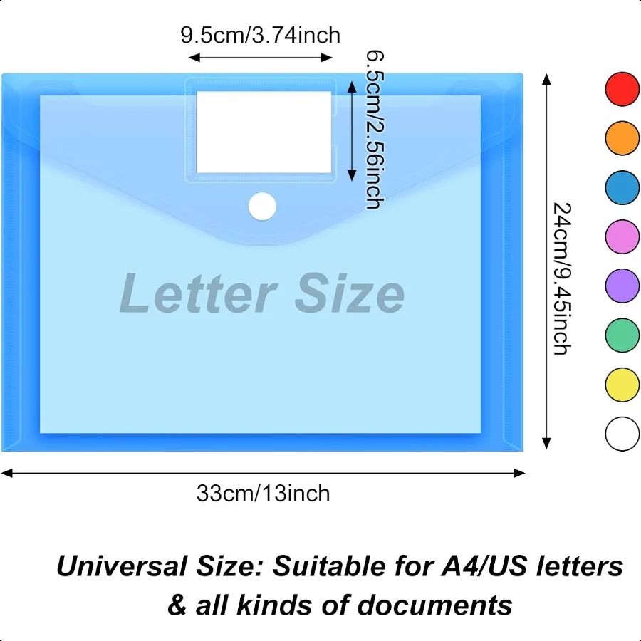 45개 플라스틱 폴리 봉투, 투명 문서 파일 폴더, 후크앤루프 잠금, A4 사이즈, 라벨 포켓 포함 (학교용)