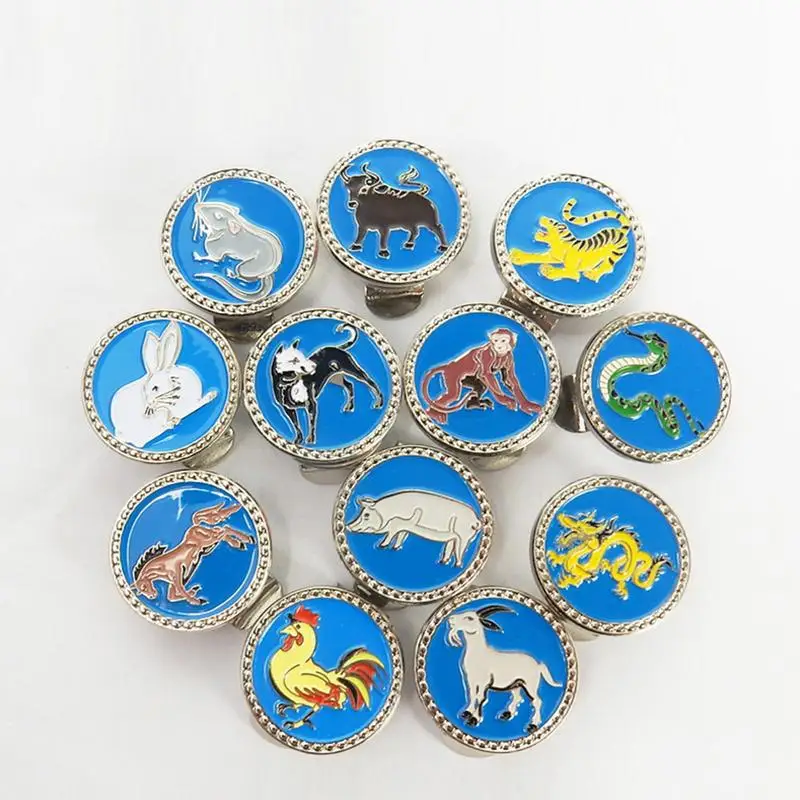 12 animali zodiacali cappello da Golf Clip Ball Marker Design zodiacale cappello magnetico Clip Mouse/Ox/Tiger/Rabbit/Dragon/Snake/Horse/Sheep/Monk