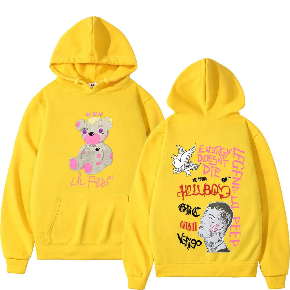 Rapper Lil Peep CryBaby Hellboy Bear Hoodies Herren Damen Vintage Hip Hop Oversized Sweatshirts Herbst Winter Fleece Warme Pullover – Detail 9