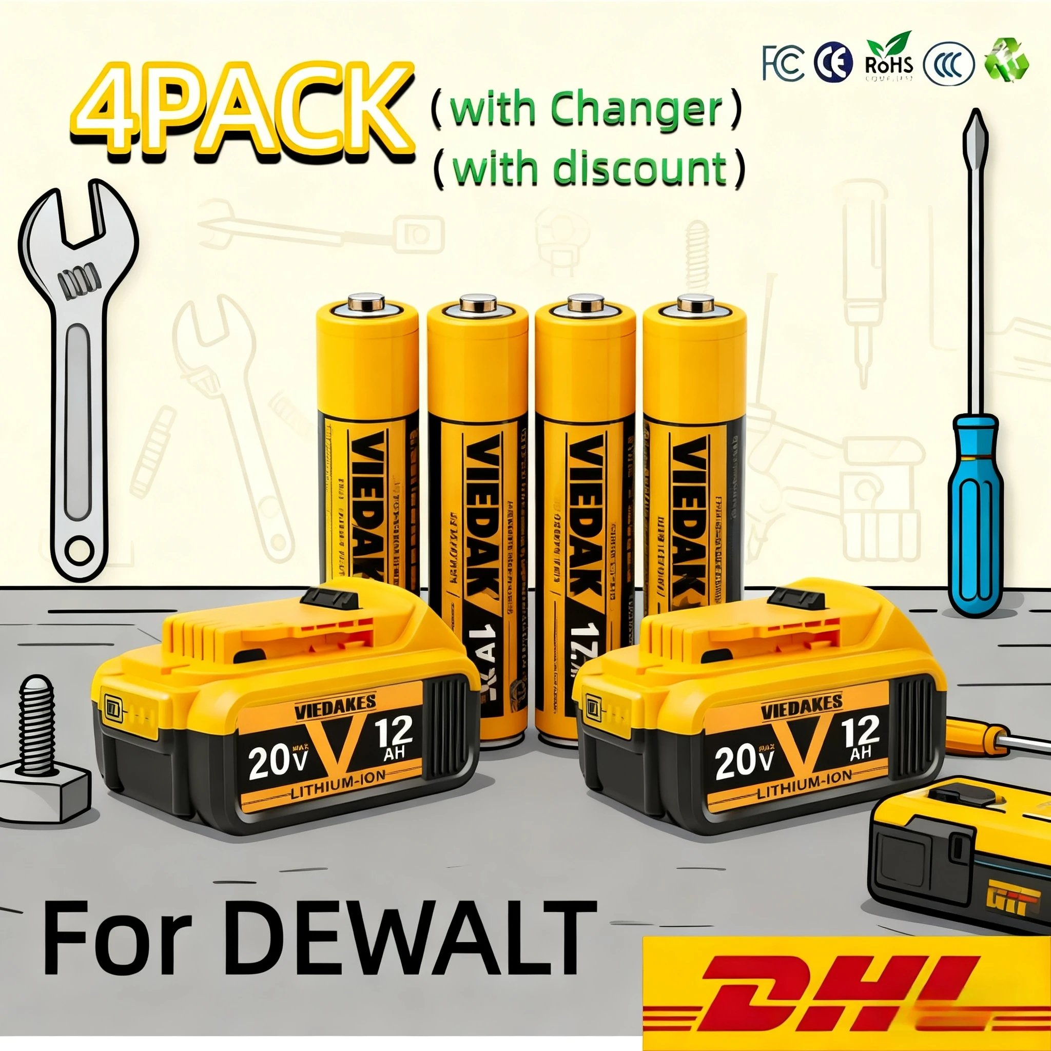 

Original for DeWalt 20V 6Ah 8Ah 12Ah MAX Li-ion Battery for DeWalt for Flexvolt Tool Batteries Replacement Batter