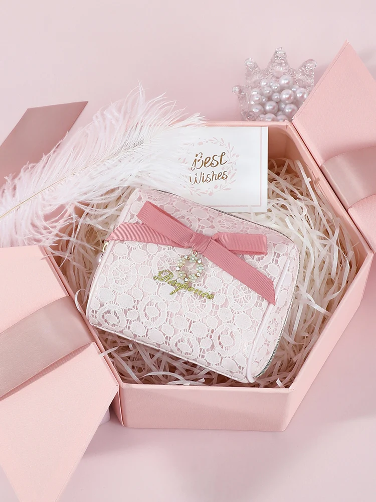 

Портативная женская сумка для ушей, радужная кружевная сумка с узлом в виде кактуса, косметичка для хранения с застежкой-молнией