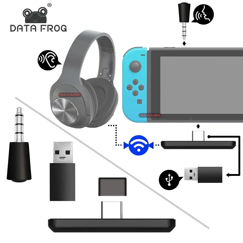Беспроводной USB-адаптер DATA Frog Type-C, совместимый переключатель PS4, аудиоприемник для ПК, конвертер, передатчик для наушников, стабильный Plug Play Беспроводной USB-адаптер DATA Frog Type-C, совместимый переключатель PS4, аудиоприемник для ПК, конвертер, передатчик для наушников, стабильный Plug Play