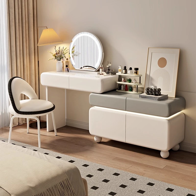 Modern Vanity Desk With Chair Makeup Dressing Table Cream style rock Complete Room Furniture Bedroom With Led Mirror Mini Toilet