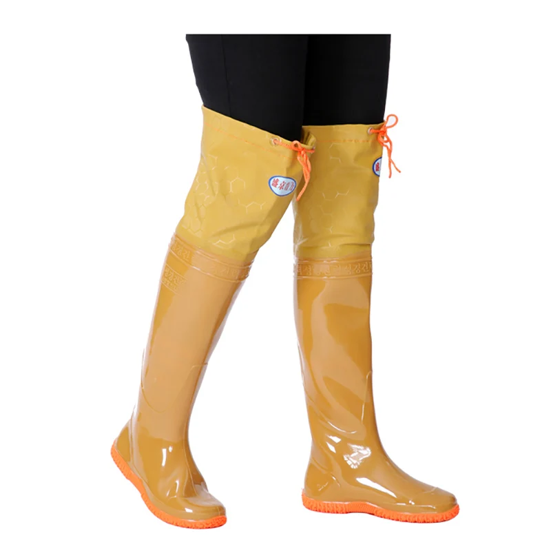 Lace-up Flat Fishing Boots Foldable Beach Boots over the Knee Knee-High Rain Boots