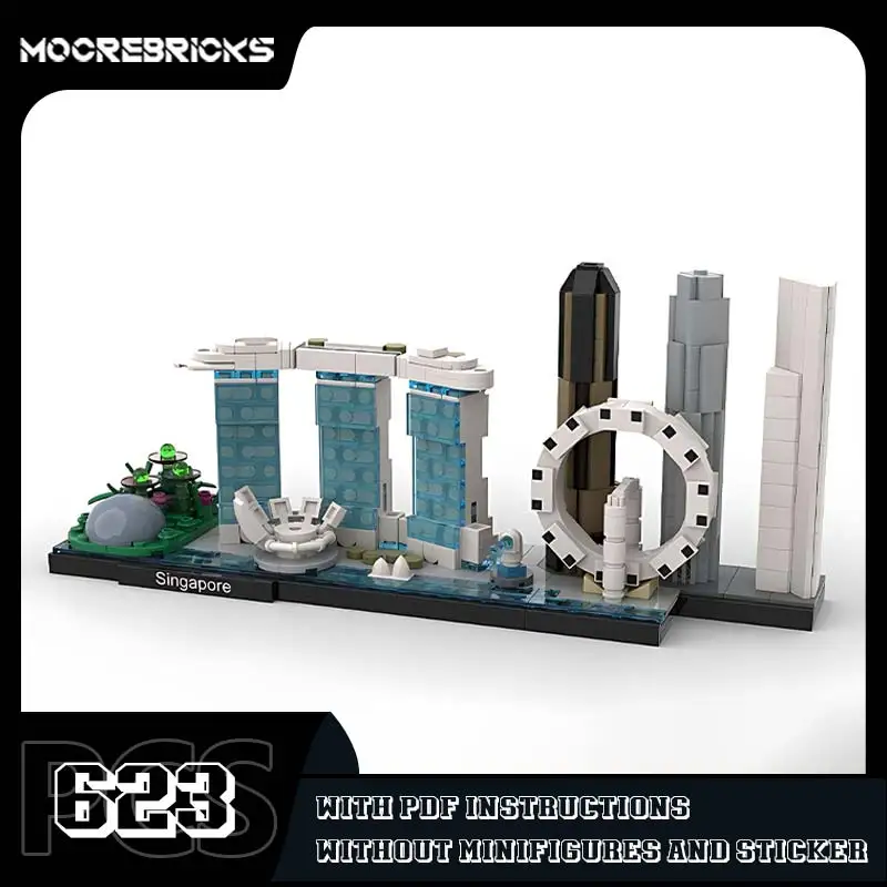 

MOC Building Blocks Singapore Skyline High-tech Bricks Tower Street View Model Home Decoration Toy Children's Compatible Gift