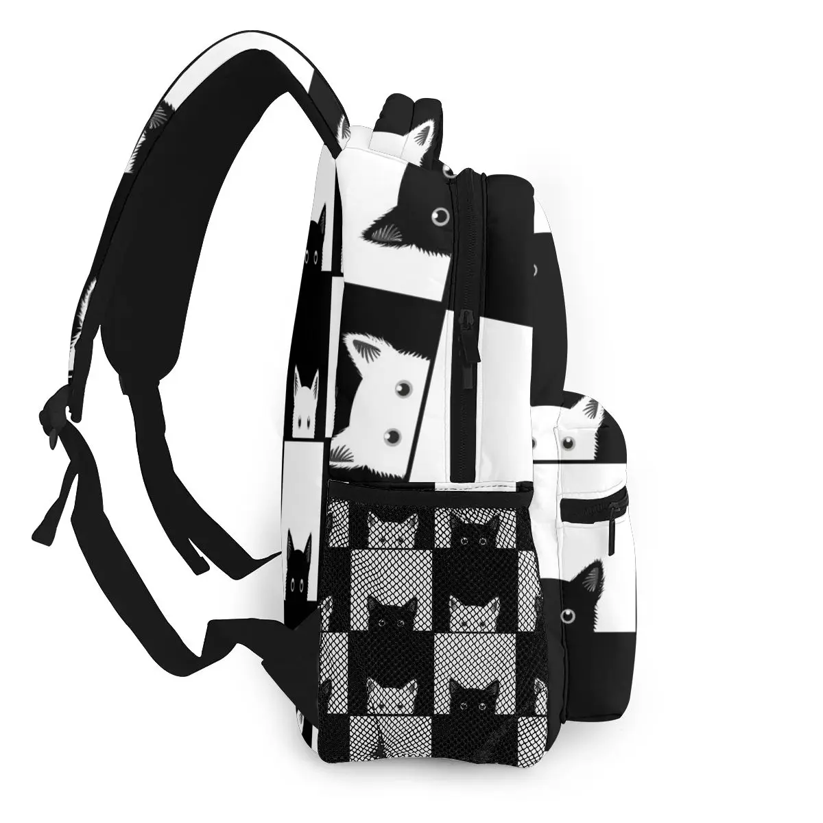 Women Backpack Kids School Bag for Teenage Girls Black White Cat Chess Board Female Laptop Notebook Bagpack Travel BackPack 2023