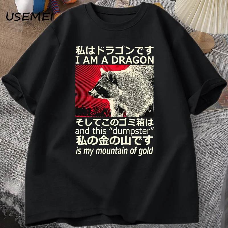 Dragon Raccoon T-shit Japanese Style Cotton Short Sleeve T Shirt Retro Harajuku Unisex O Neck Tees Streetwear Male Clothes