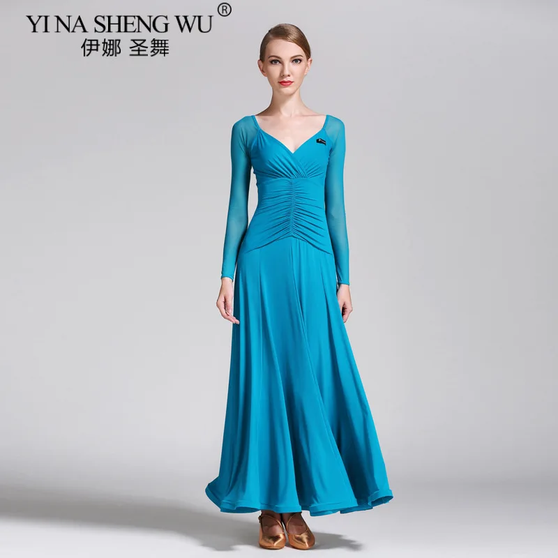 

Платье для современного танца для женщин, костюм для выступлений с длинными рукавами и v-образным вырезом, платье для бальных танцев, танцевальный костюм, костюм