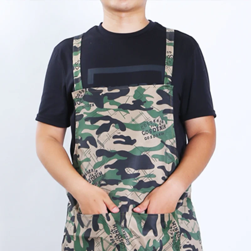 Camo Men's Suspenders Pocket Apron, Restaurant Overalls, Kitchen, Antifouling, Waterproof, Household, Cooking, Sleeveless, Fashi