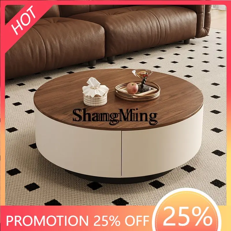 

SM home antique round mango coffee table living room small apartment home modern light luxury premium simple walnut