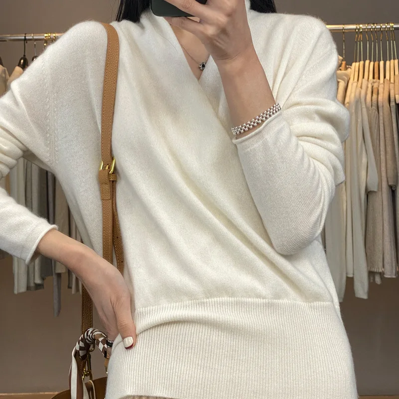 

Женский вязаный кашемировый свитер из 100% мериносовой шерсти, утолщенный топ, свободная одежда с длинными рукавами, теплая осень и зима