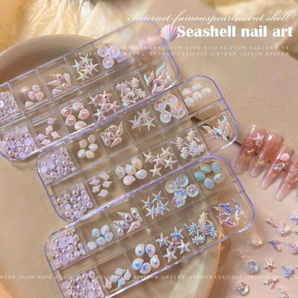 Mixed Starfish Shell Nail Charms 3D Ocean Series DIY Charms Iridescent Starfish Conch Coconut Tree Resin Nail Art Decorations