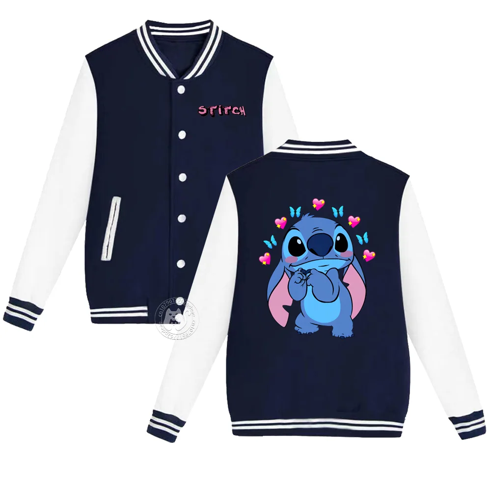 Shocked Disney Stitch Cartoon printed children\'s Fall/Winter Boys Girls Casual fashion comfortable warm Cardigan baseball jersey