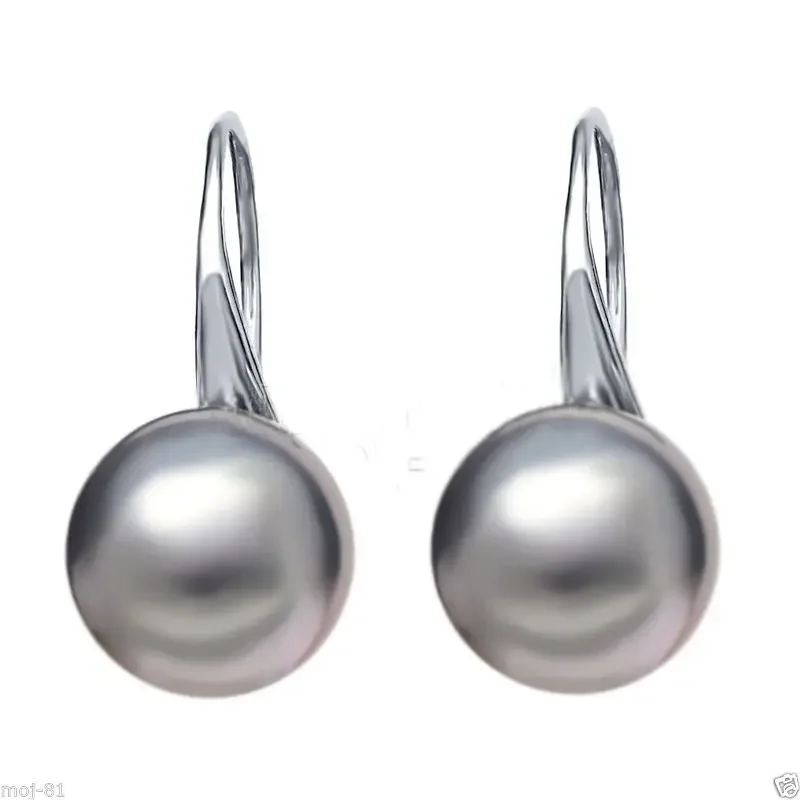 

10mm Round Gray South Sea Shell Pearl Sterling Silver hook Earrings