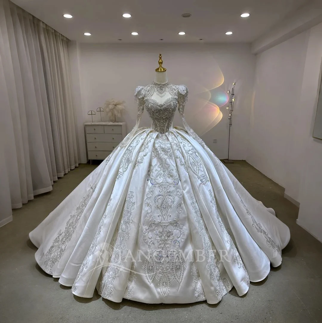 맞춤 제작된 화려한 웨딩 드레스 새틴 핫 여성용 우아한 2025 베스티도스 데 노비아 탈부착 가능한 소매 신부 드레스 로브 마리에