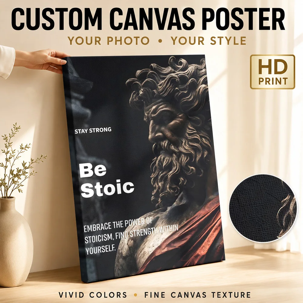 Be Stoic: Inspirational Statue Art Framed Canvas Print Poster Customized Photo Motivational Typography Wall Art for Gym Decor