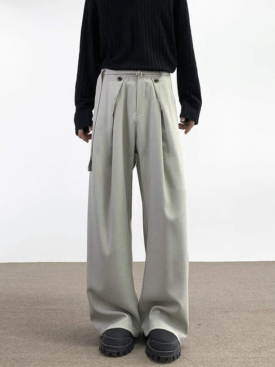 

American Style Men's Wide Leg Pants Double Pleat Casual Straight Cut Trousers Autumn Fashion Trendy Youth Casual Long Pants