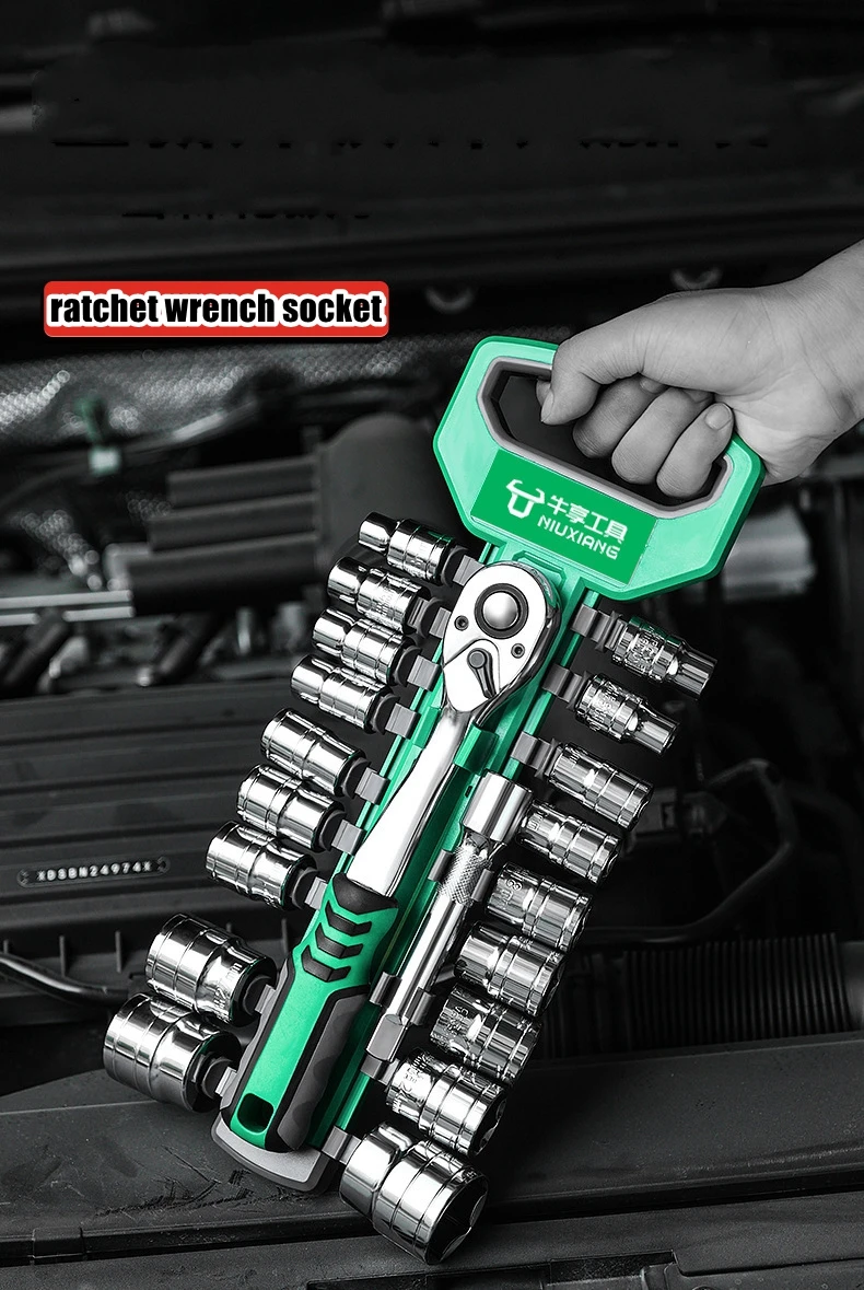 Steckschlüsselsatz 1/4'-3/8'-1/2', CR-V Metrische und Zoll-Steckschlüssel mit Schnellverschluss-Ratschenschlüssel, Profi-Modell 72 Zähne, Steckschlüssel – Detail 1
