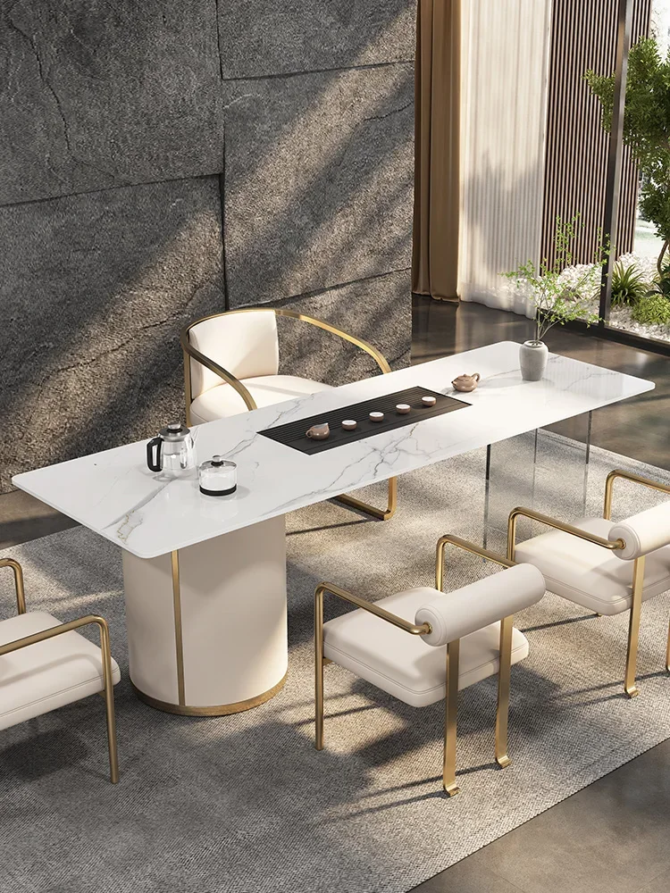 Light luxury rock tea table modern minimalist office acrylic tea table and chair combination home villa balcony tea table