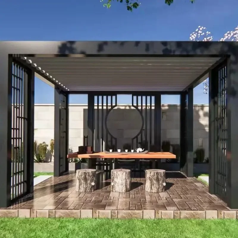 

Gazebo Pavilion Motorized Louvered Outdoor Canopy Customized Outdoor Garden Terrace Roof Summerhouses