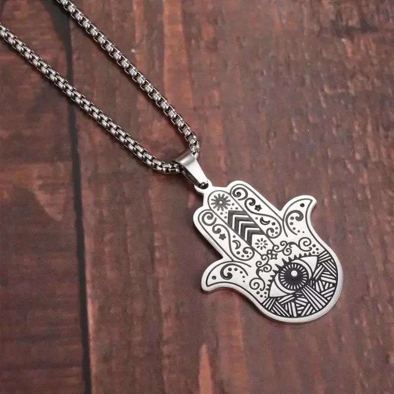 Classic Hamsa Hand Pendant Necklace Evil Eye Fatima Vintage Necklace Good Luck Success and Protection Amulet Jewelry