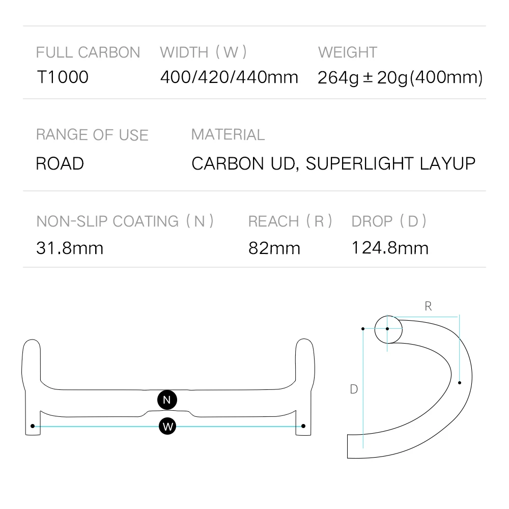 RYET UNNO Carbon Handlebar Road Bike UD Matt Ultralight Handle Bar Bicycle Bent Bar 40 42 44cm HandleBar 31.8mm Cycling Parts