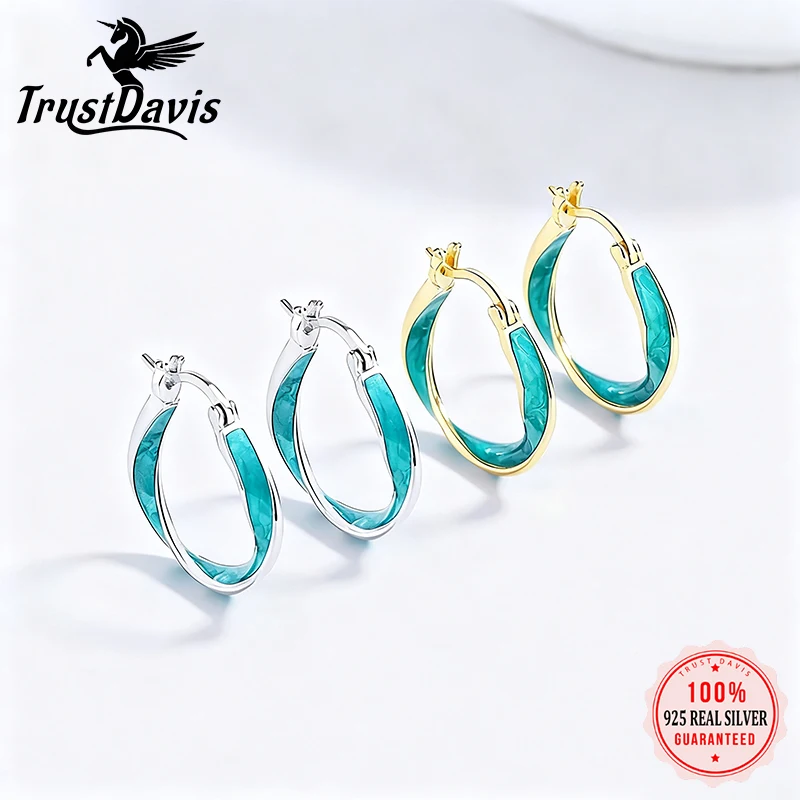

TrustDavis 925 Sterling Silver Möbius Fashion Fine Green Glue Hoop Earring for Daughter Girls Birthday Gift Jewelry DA1996