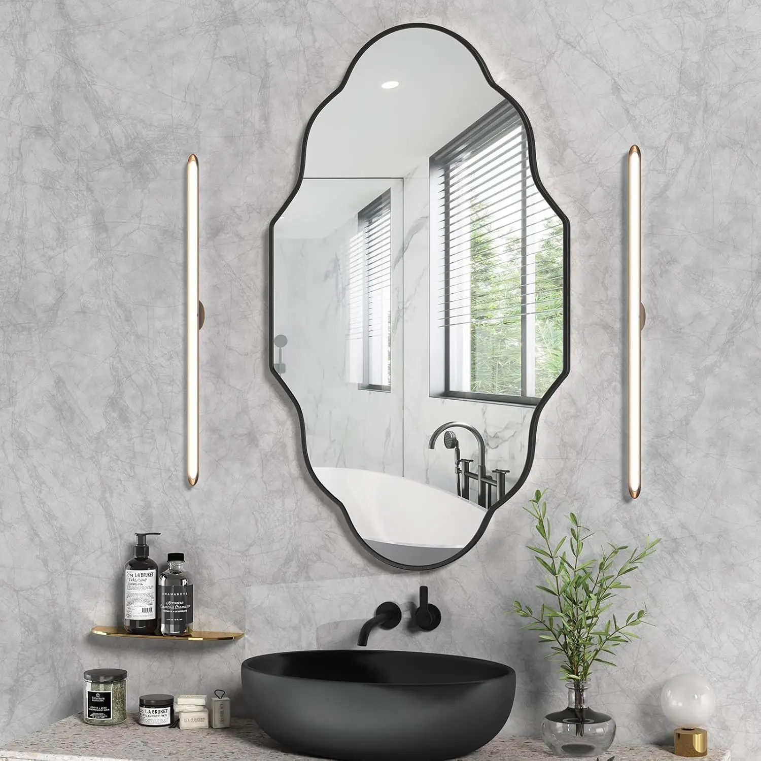 Wandspiegel, decoratieve badkamerspiegel met onregelmatig metalen frame, cosmetische spiegel voor slaapkamer, badkamer, entree, stijlvol