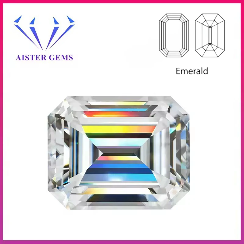 Real Moissanite Loose Stones Lab Diamonds Emerald Cut D Color VVS1 Pass Diamond Tester with GRA Certificate and Code On Stone