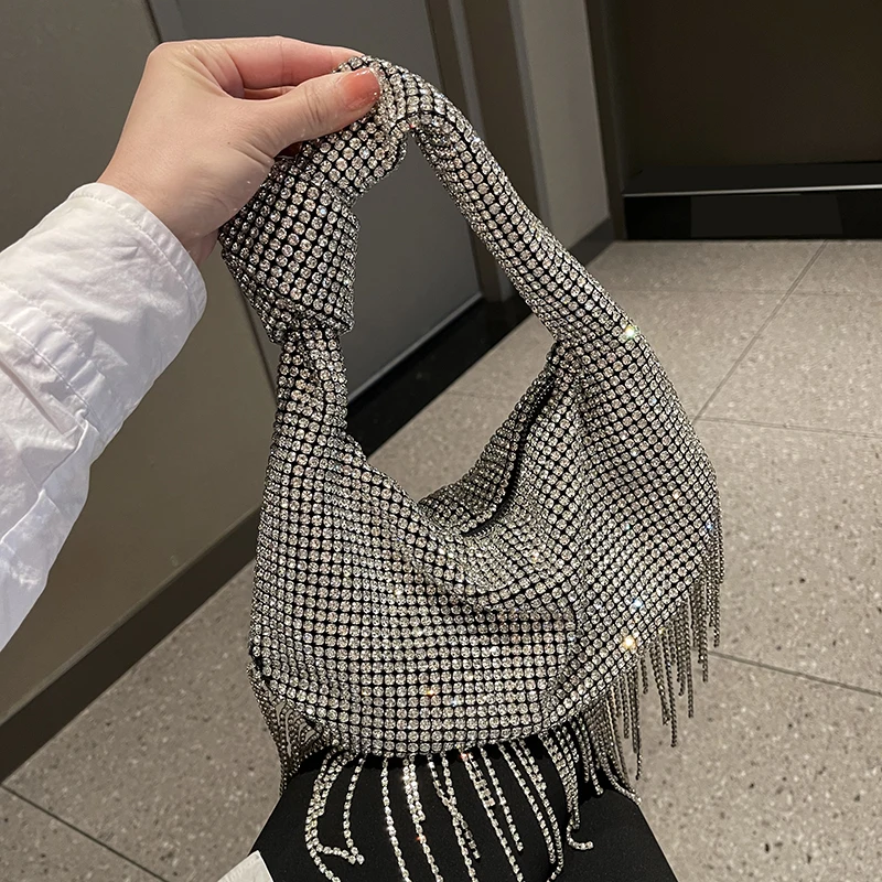 Designer de luxo glitter hobo bolsa feminina brilhante strass diamantes saco noite festa casamento bolsa embreagem bolsa ombro