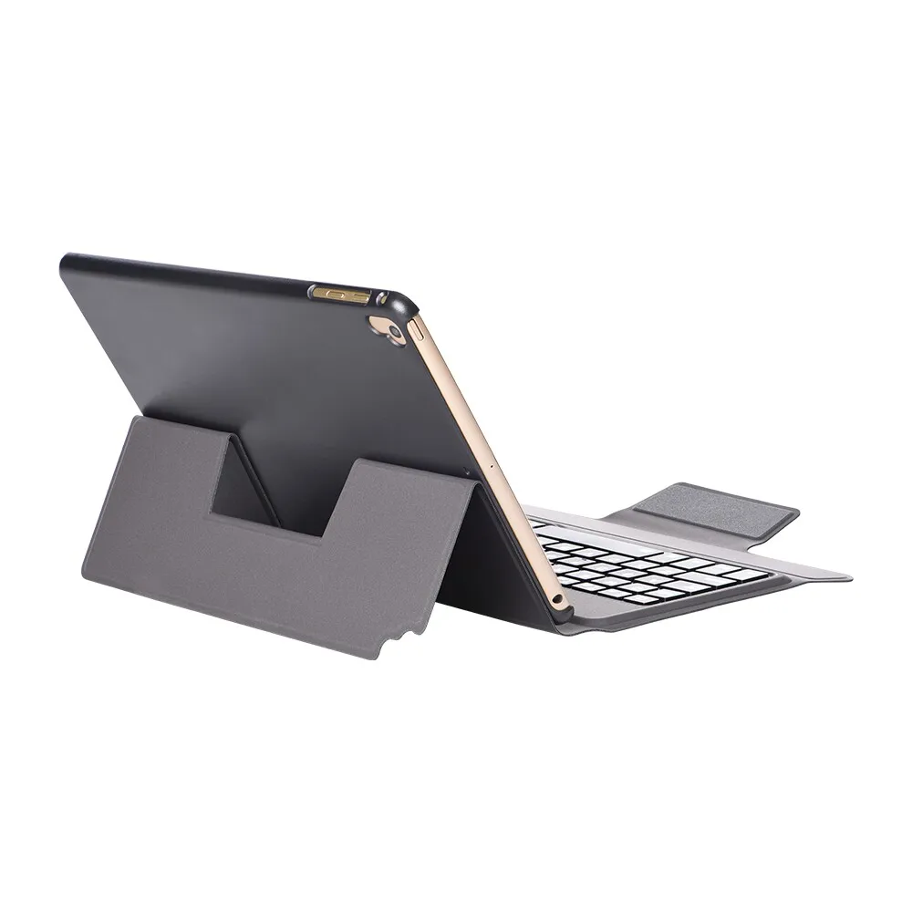 2 in 1 Bluetooth-compatible Keyboard with Stand Leather Tablet Shell for iPad 9.7 -inch (2018) (2017)/Air 2/Air (2013) - Black