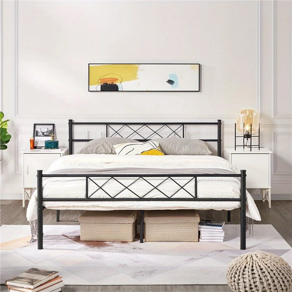 

Twin Full Queen King Metal Platform Bed Frame w/Headboard Footboard