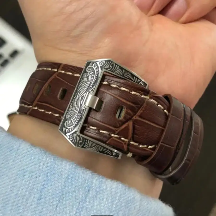 47mm NO LOGO Asian 6498 17 Jewels Mechanical Hand Wind Movement Carving Decorative Pattern Case Pilot Watch GR0511-24