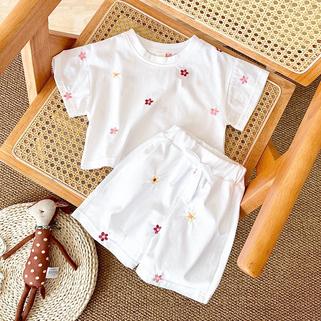 2PCS Summer Baby Girls Clothing Newborn Casual Set Cotton Small Flower Printed Short Sleeved T-shirt+Shorts Toddler Outfit 0-3Y