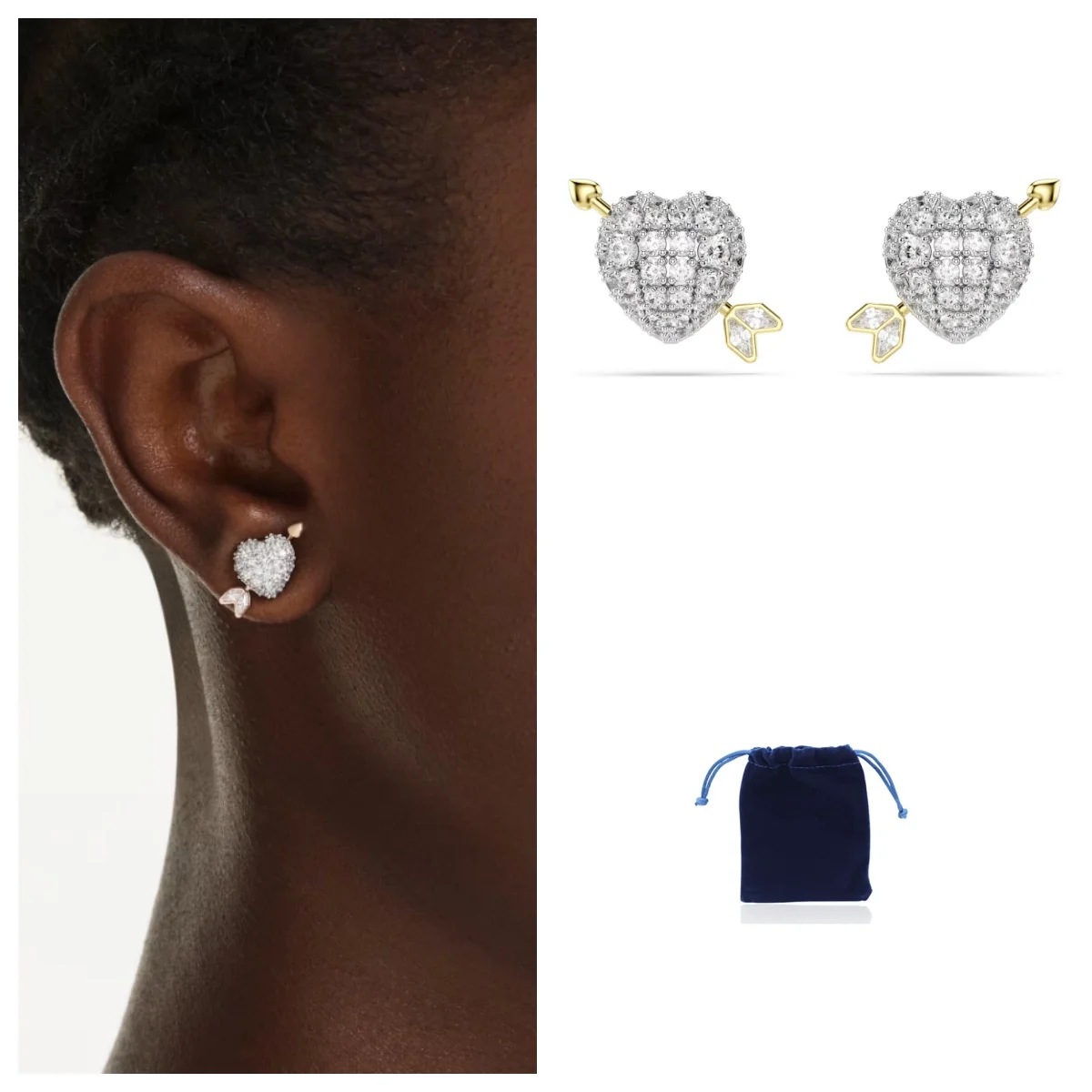 

Idyllia stud earrings Mixed cuts, Heart with arrow, White, Mixed metal finish